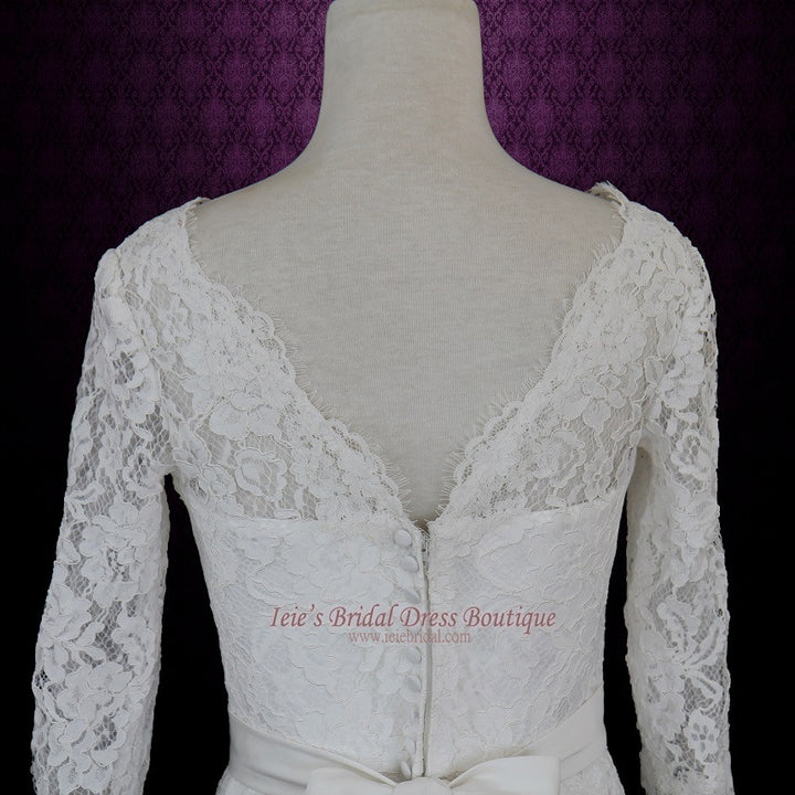 Vintage Modest Lace Wedding Dress with Long Sleeves REBECCA