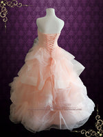 Strapless Peach Blush Colored Lace Ball Gown Wedding Dress FAE