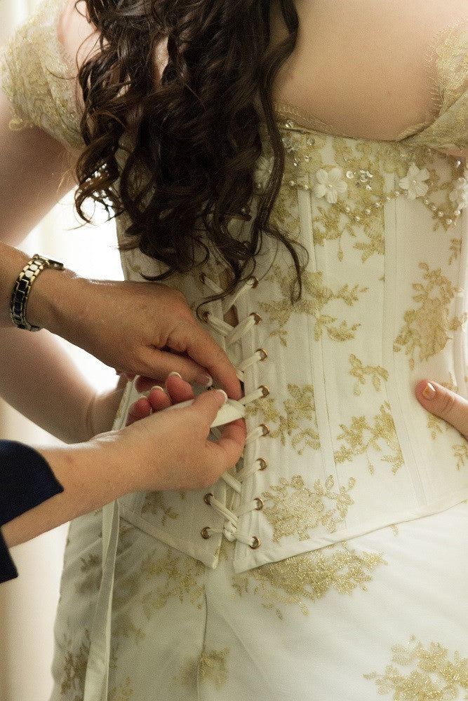 3 Piece Retro Fantasy Medieval Gold Lace Overlay Wedding Dress | Ayleth