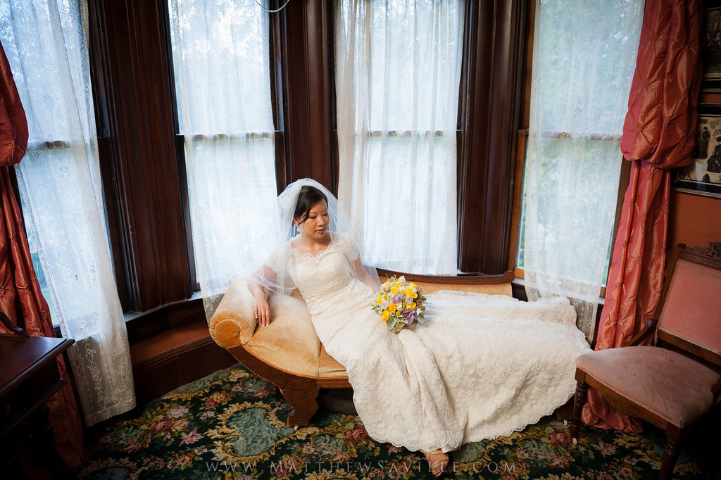 Modest Lace Wedding Dress with Short Sleeves STACEY