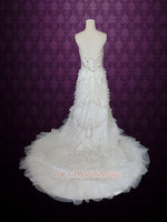 Strapless Embroidered Crystal Slim A-line Wedding Dress with Rufffles | Mezz
