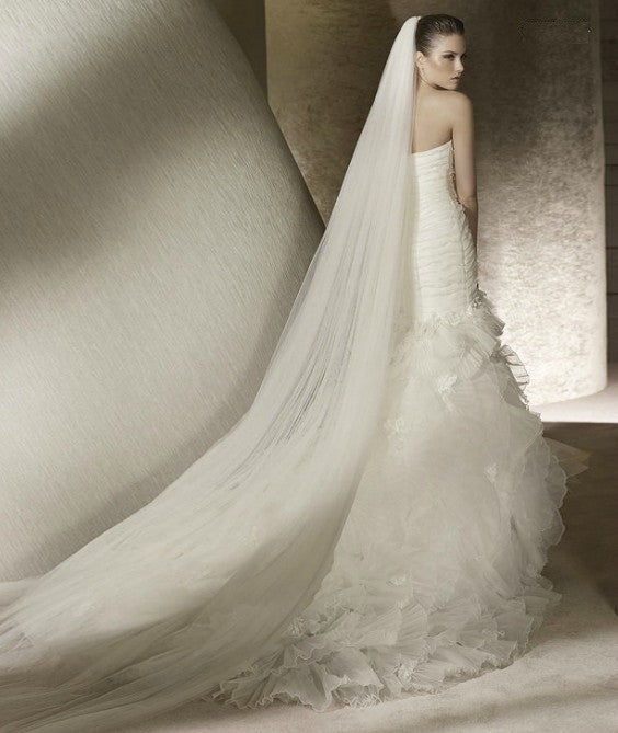 ieie Bridal Simple Tulle Chapel & Cathedral Length Veil with Raw Edge VG1030 Cathedral 118 Inches / Diamond White