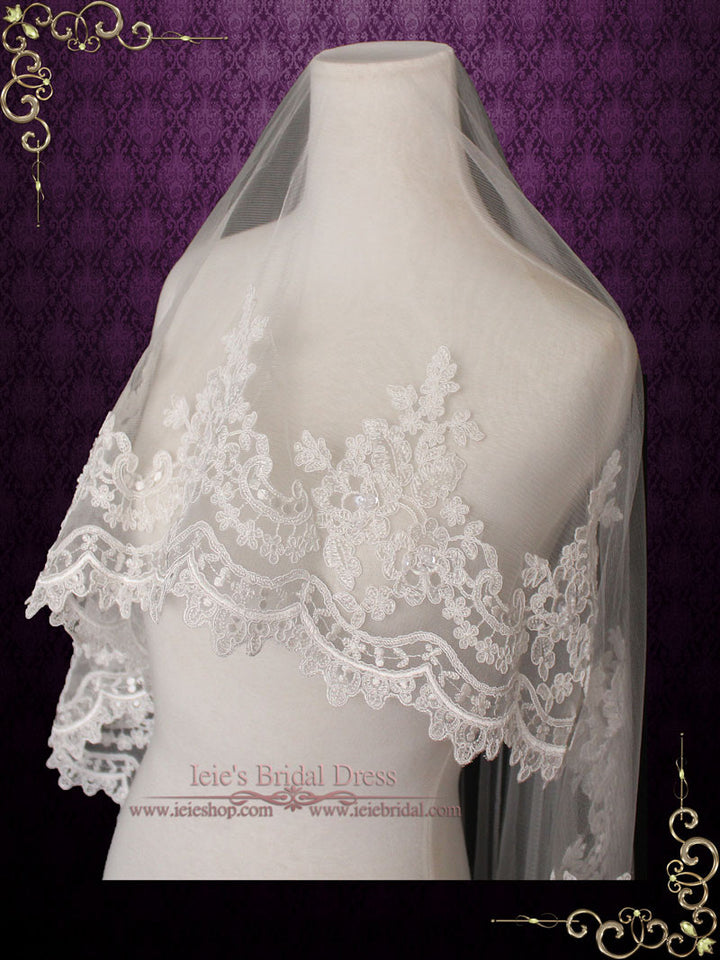 Cathedral Wide Lace Edge Mantilla Lace Wedding Veil VG1003