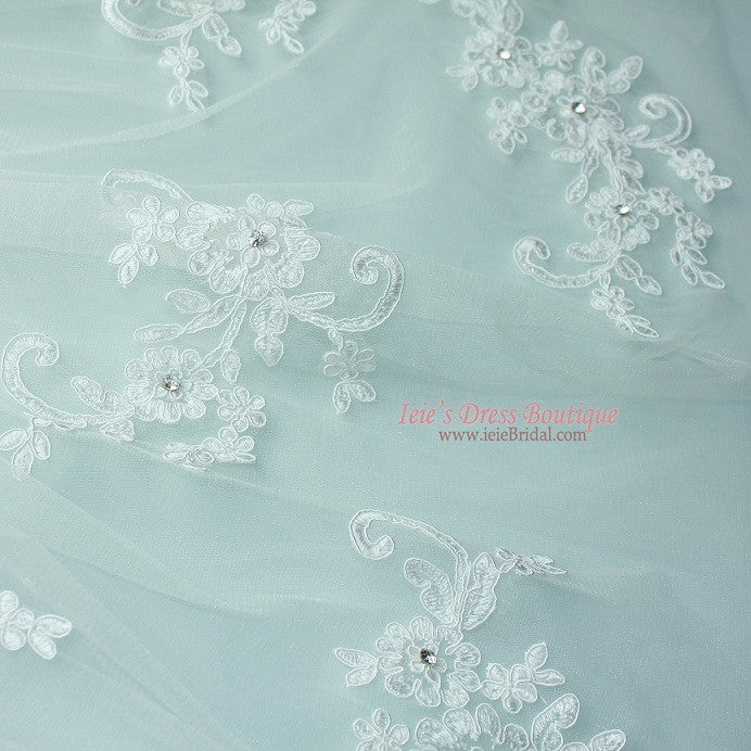 Two Tier Fingertip Lace Bridal Wedding Veil with Flower Applique VG1017