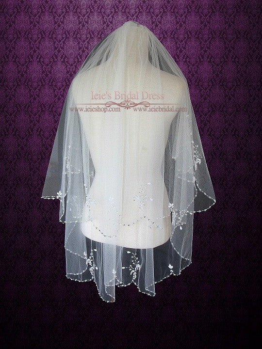 2 Tier Fingertip Bridal Veil with Sparkly Beadings on Edge VG1020