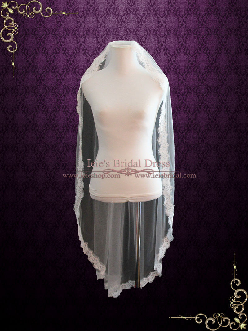 Short Fingertip Bridal Veil with Eyelash Lace Edge VG1055