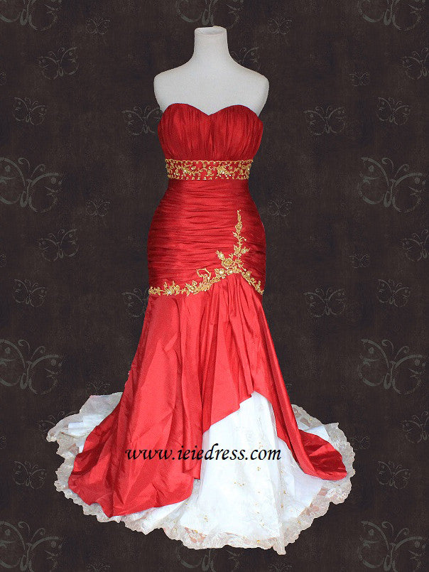 Strapless Red and Gold Mermaid Wedding Dress OLIVIA