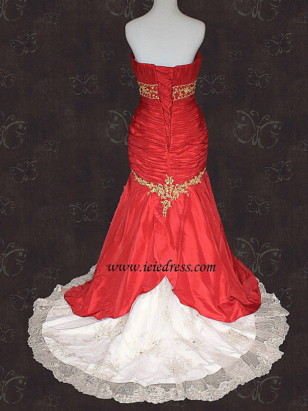 Strapless Red and Gold Mermaid Wedding Dress OLIVIA