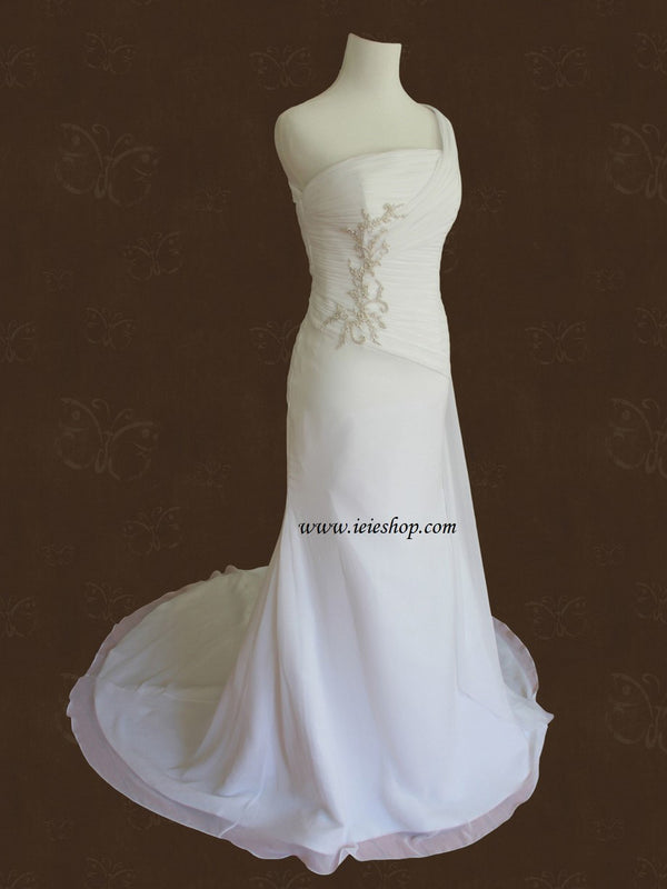Grecian One Shoulder Chiffon Destination Wedding Dress JUNE
