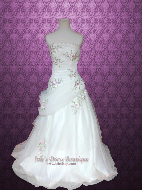 Spring Garden Romantic Wedding Gown with Color Embroideries