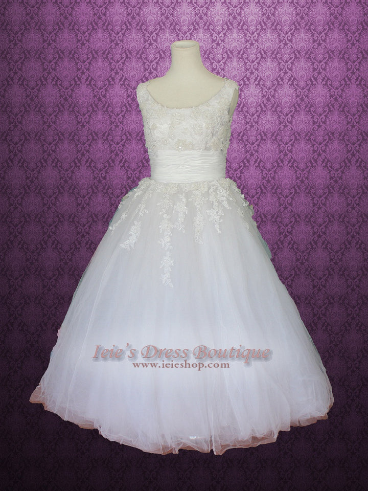 Retro 50s Vintage Style Tea Length Lace Wedding Dress | LISA