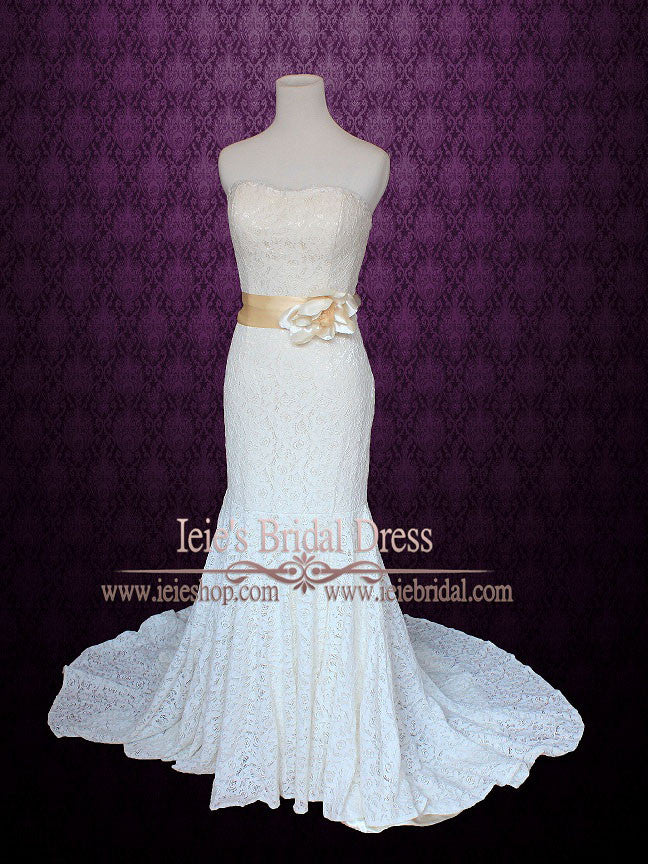 Strapless Cotton Lace Mermaid Wedding Dress | Angela