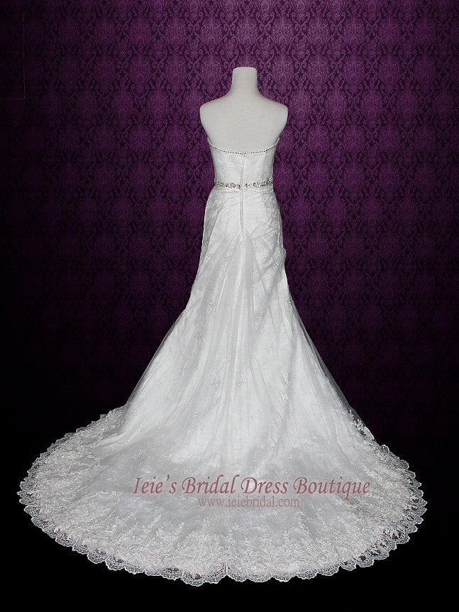 Strapless A-line Bridal Illusion over Lace Wedding Dress | Venice