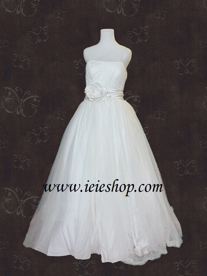 Asymetrical One Shoulder Princess Tulle Ball Gown with Flower Sash
