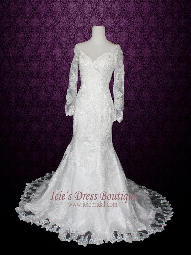 V Neck Mermaid Lace Wedding Dress with Long Sleeves | Lana