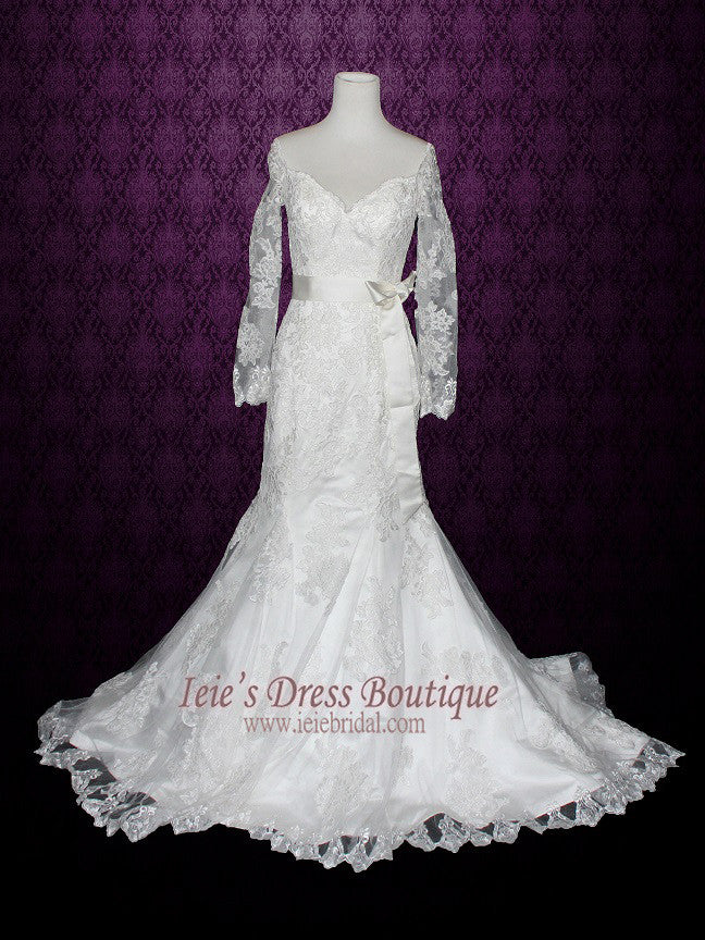 V Neck Mermaid Lace Wedding Dress with Long Sleeves | Lana