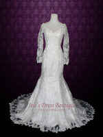 V Neck Mermaid Lace Wedding Dress with Long Sleeves | Lana