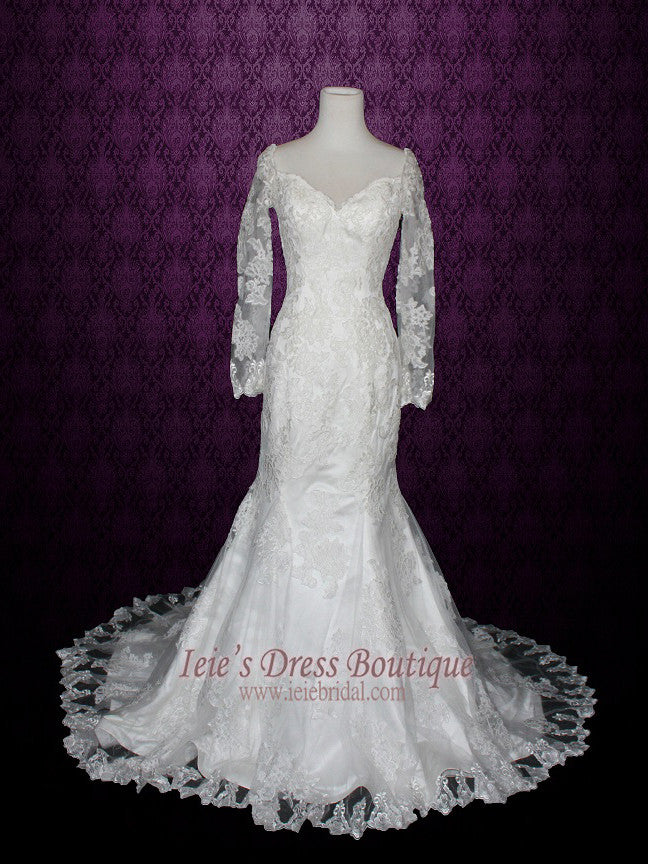 V Neck Mermaid Lace Wedding Dress with Long Sleeves | Lana