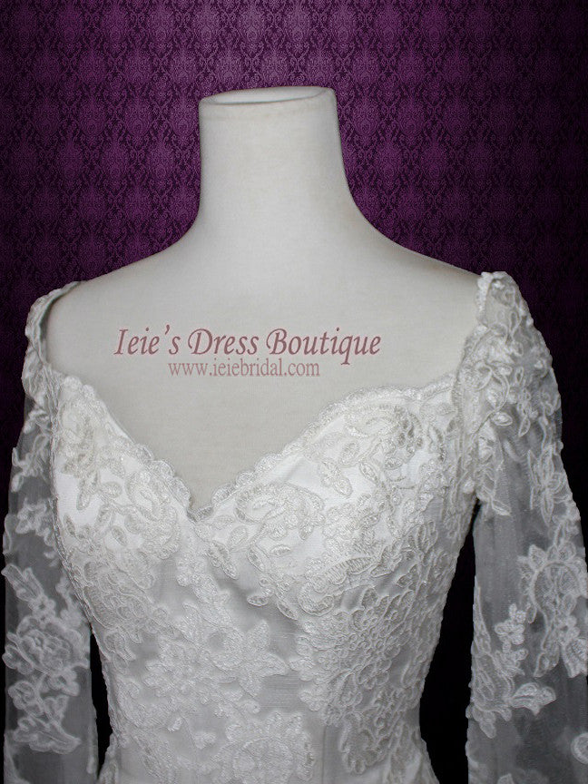 V Neck Mermaid Lace Wedding Dress with Long Sleeves | Lana