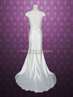 Cowl Neck Modest Transparent Lace Back Slim A-line Wedding Dress Size 4