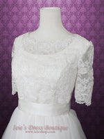 Vintage Style Modest Princess Lace Tulle Wedding Dress with Sleeves | Emery