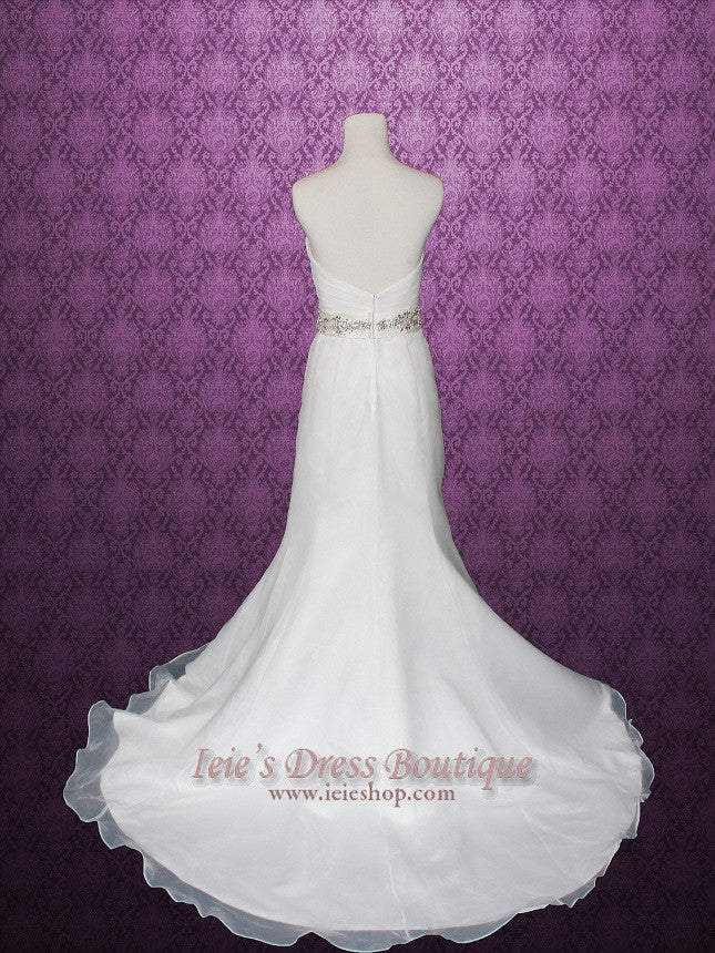 Strapless Organza Mermaid Wedding Gown with Jeweled Belt