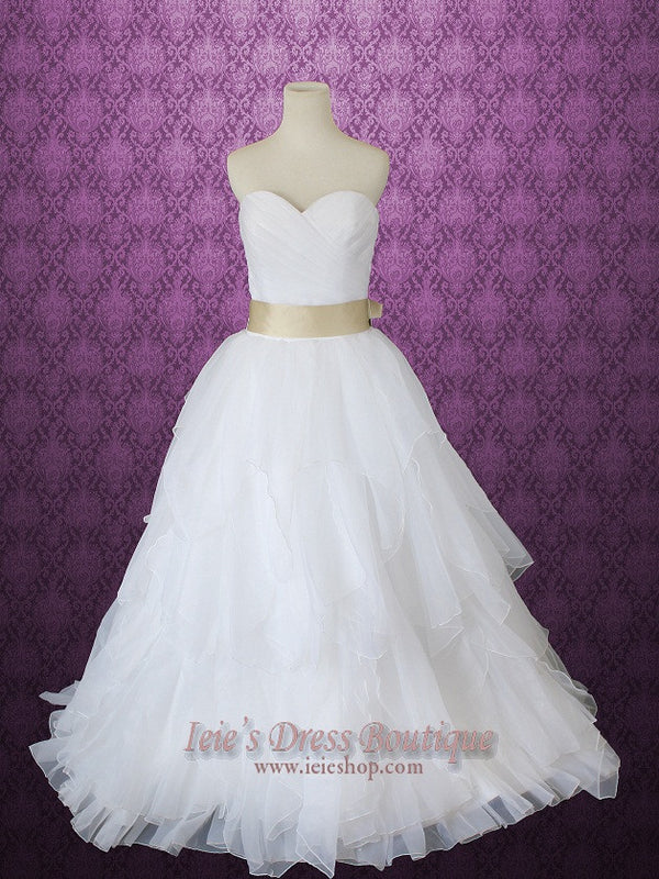 Strapless Sweetheart Organza Ruffle Princess Ball Gown Wedding Dress STELLA