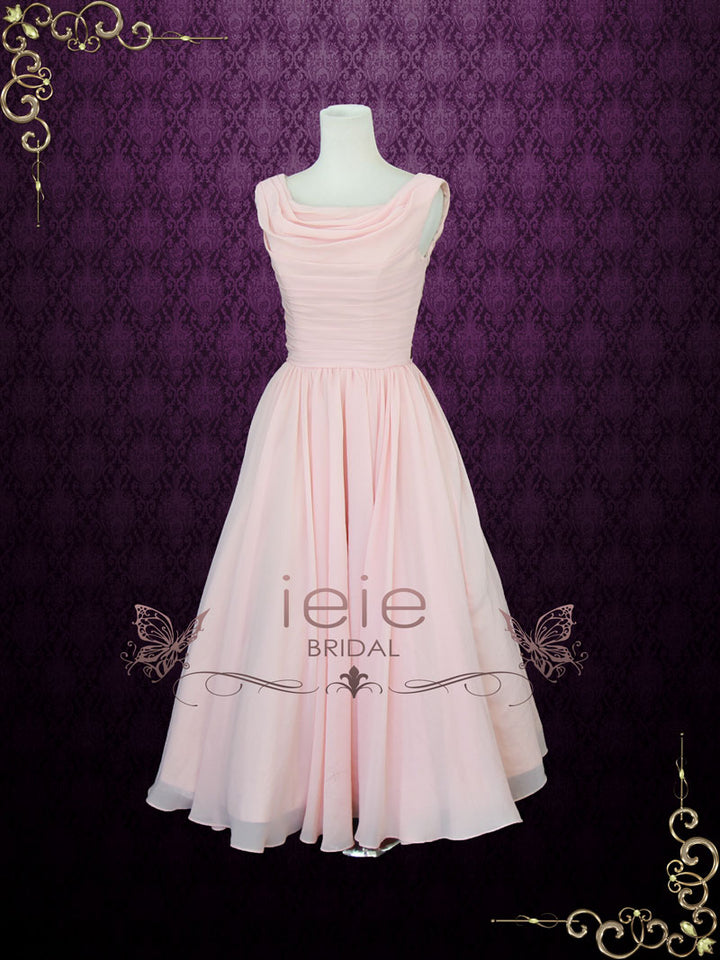 Vintage Style Peach Blush 50s tea length Formal Prom Dress