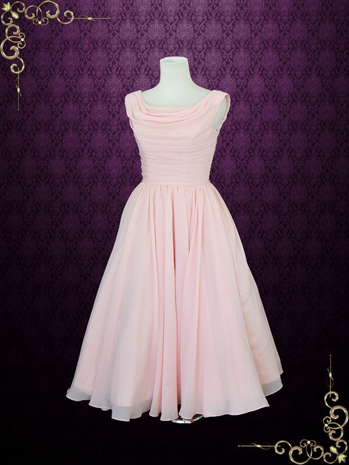 Vintage Style Peach Blush 50s tea length Formal Prom Dress