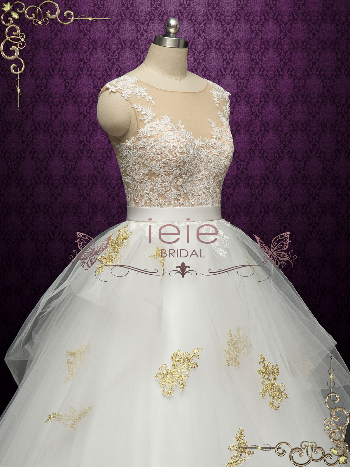 Ball Gown Wedding Dress with Gold Lace DIMITRA