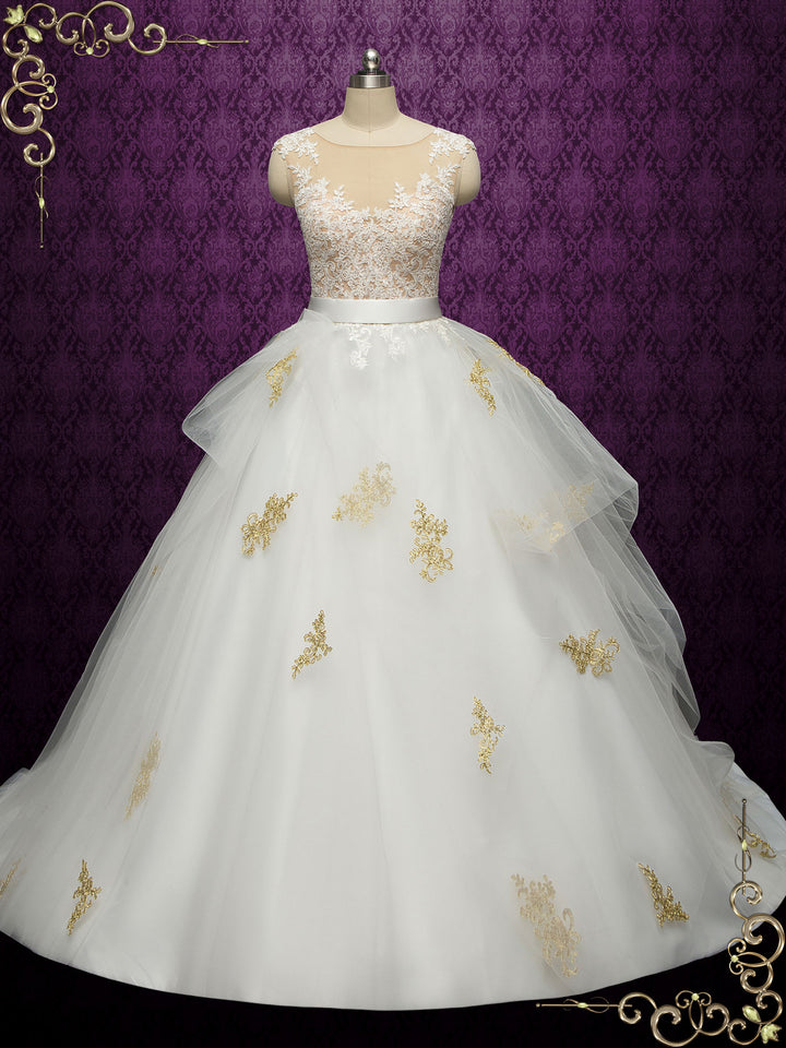 Ball Gown Wedding Dress with Gold Lace DIMITRA