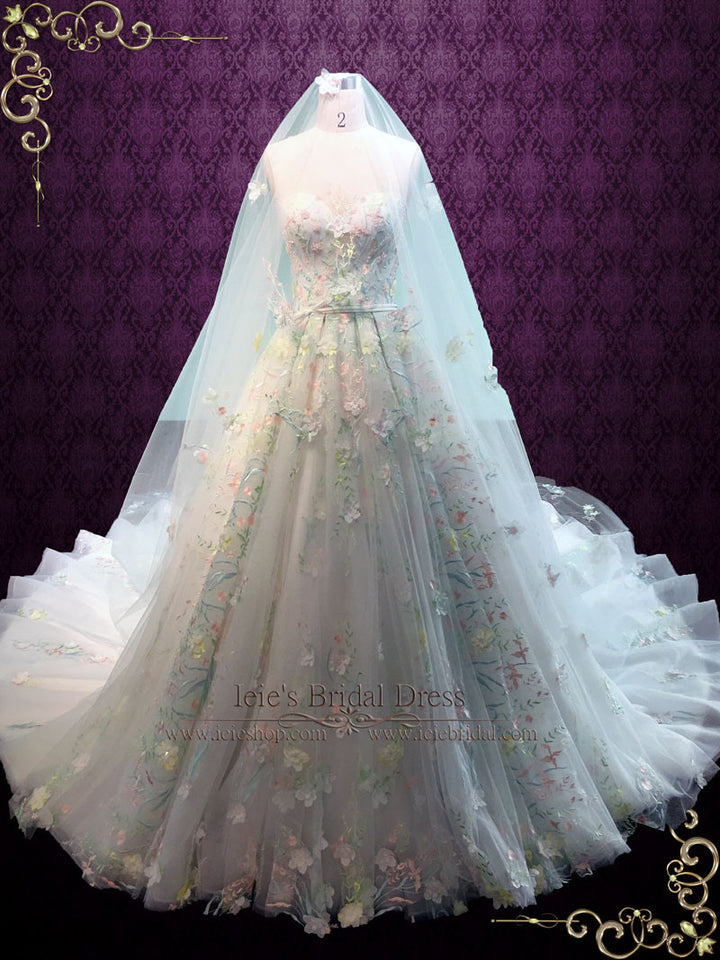 Pastel Colored Embroidered Lace Wedding Dress with Royal Train FLORENCE Pastel Colored Embroidered Lace Wedding Dress with Royal Train FLORENCE