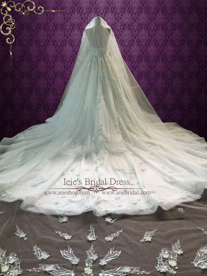 Pastel Colored Embroidered Lace Wedding Dress with Royal Train FLORENCE