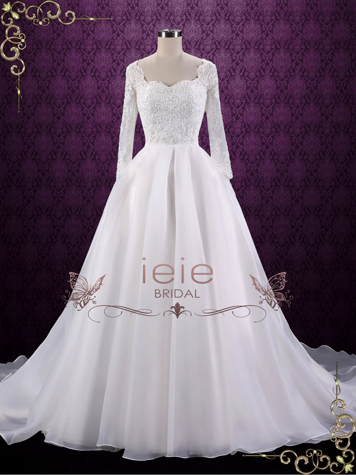 Ball Gown Style Lace Wedding Dress with Sleeves | Corina