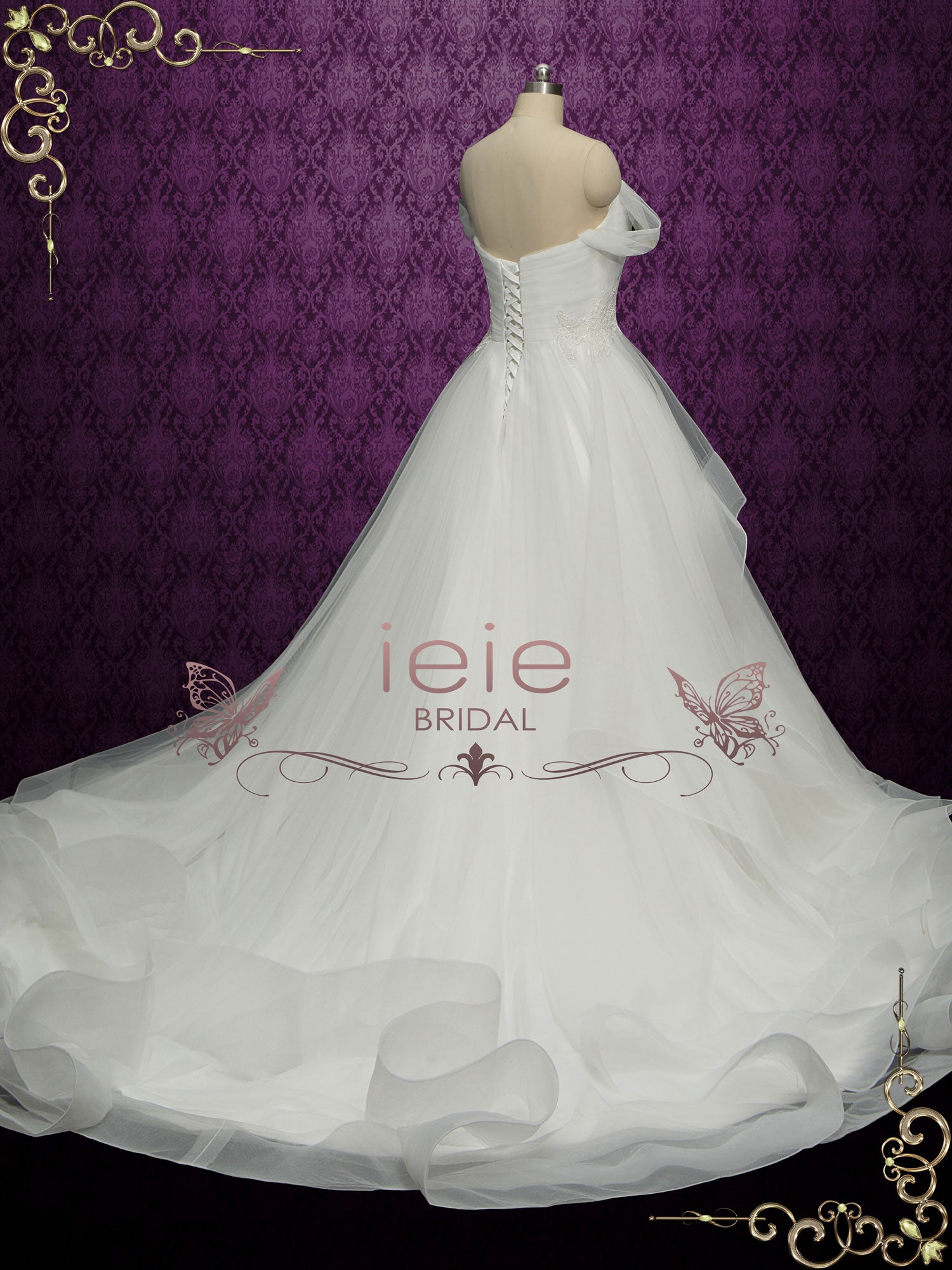 Ball Gown Tulle Wedding Dress with Off Shoulder Neckline GIA