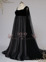Gothic Black Wedding Dress with Long Tulle Sleeves SAMARA