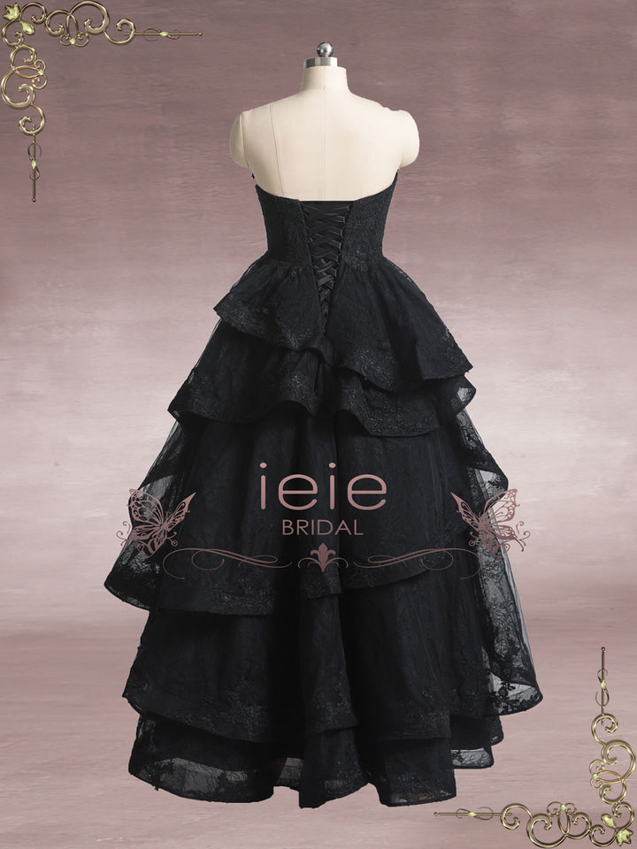 Black Strapless High Low Lace Wedding Dress MARYANN