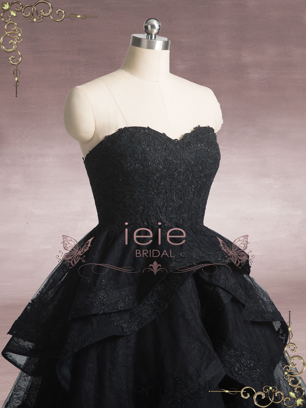 Black Strapless High Low Lace Wedding Dress MARYANN