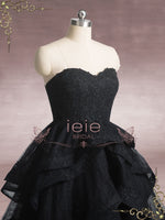 Black Strapless High Low Lace Wedding Dress MARYANN