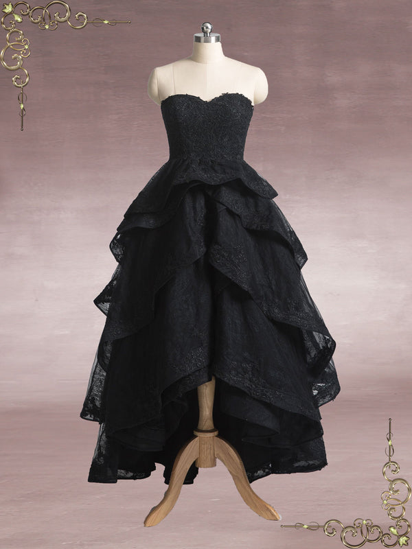 Black Strapless High Low Lace Wedding Dress MARYANN