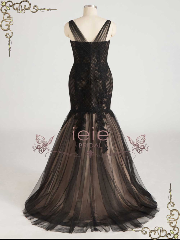 Gothic Black Lace Wedding Dress with Champagne Lining TRINITY