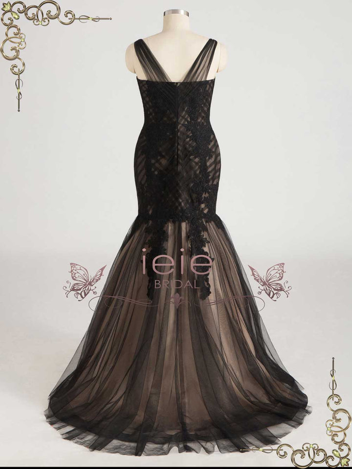 Gothic Black Lace Wedding Dress with Champagne Lining TRINITY Size 24W / Black Gothic Black Lace Wedding Dress with Champagne Lining TRINITY Size 24W / Black