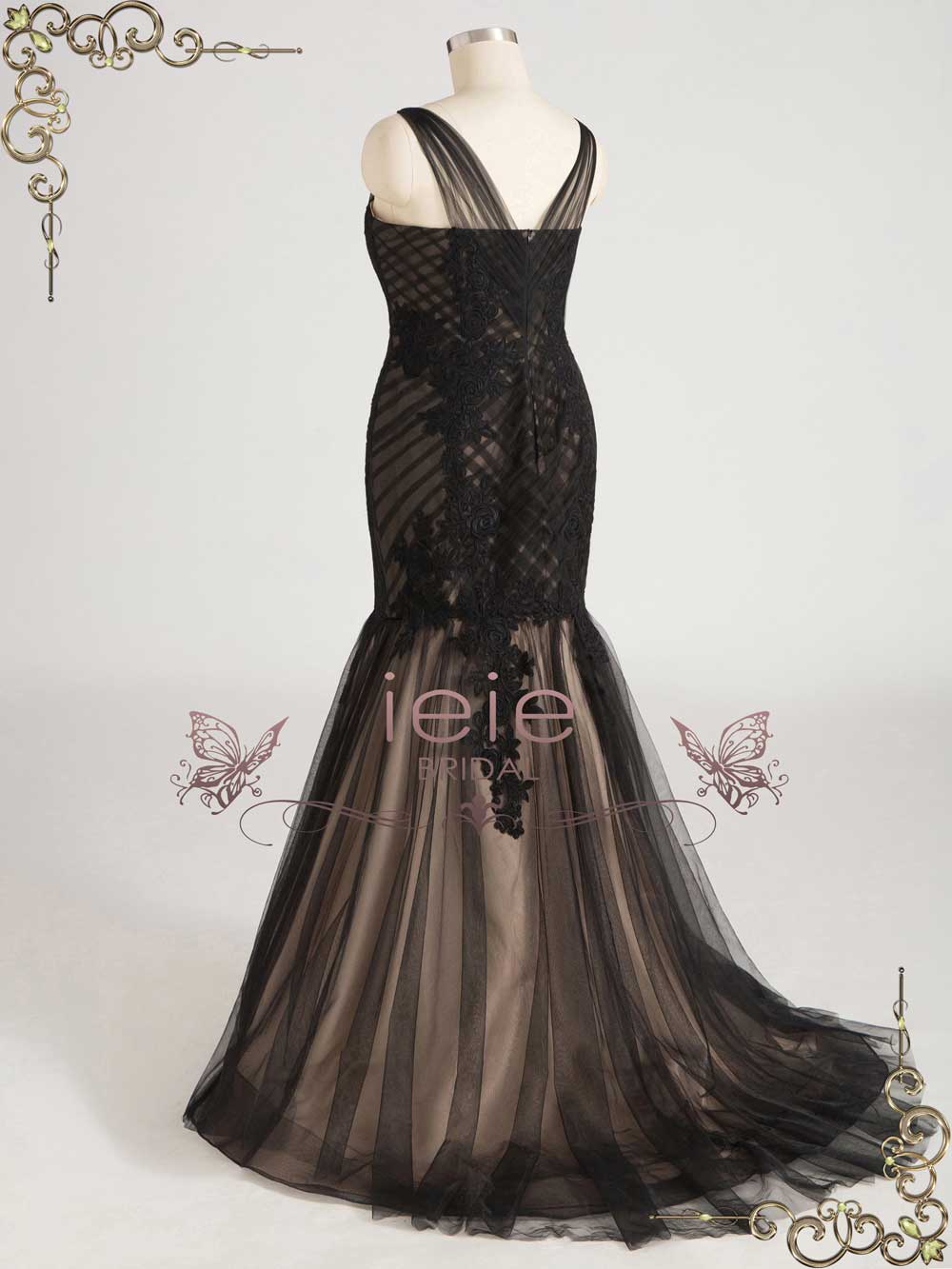 champagne and black wedding dress Black & Champagne Gothic Ball Gown: Long Sleeve Lace Wedding Dress