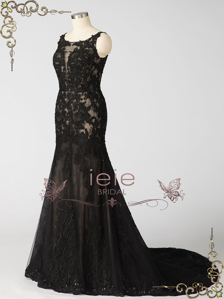 Black Fit and Flare Lace Wedding Dress NOIR