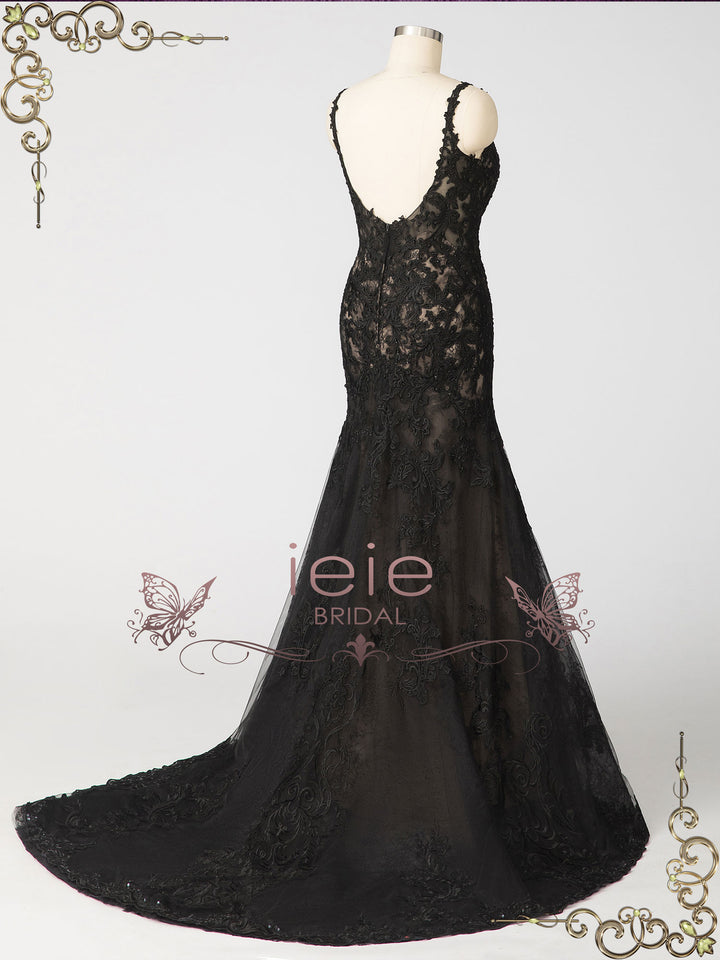 Black Fit and Flare Lace Wedding Dress NOIR