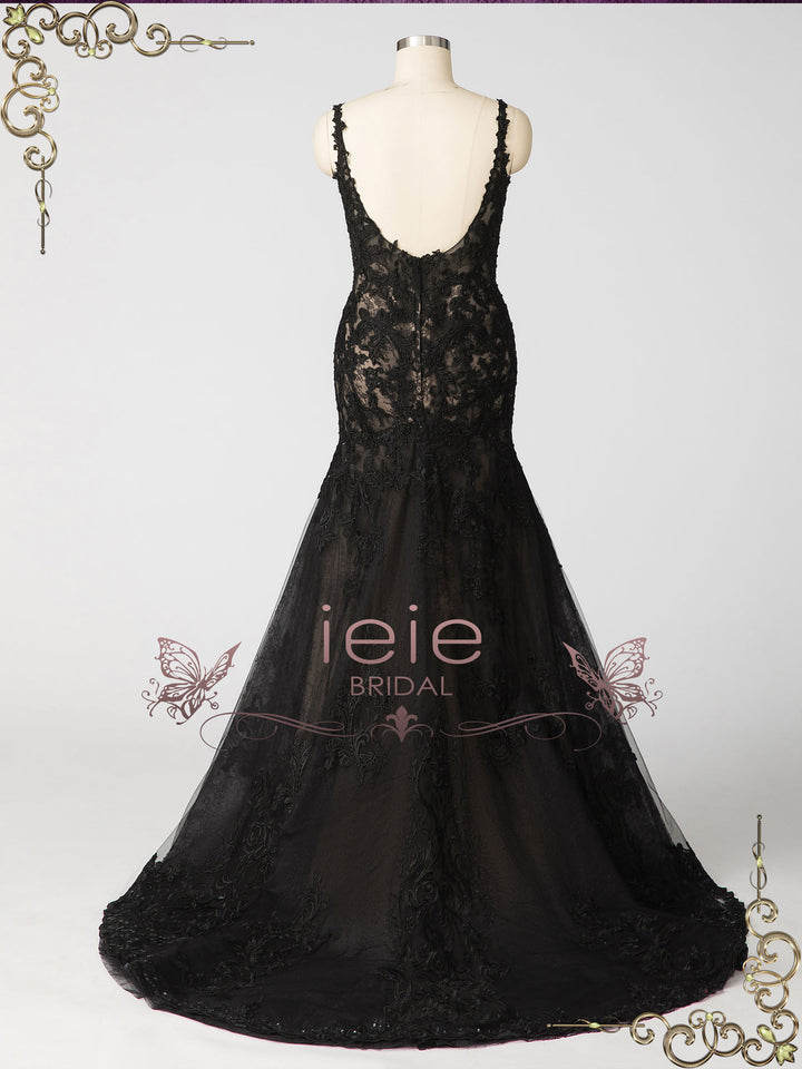 Black Fit and Flare Lace Wedding Dress NOIR