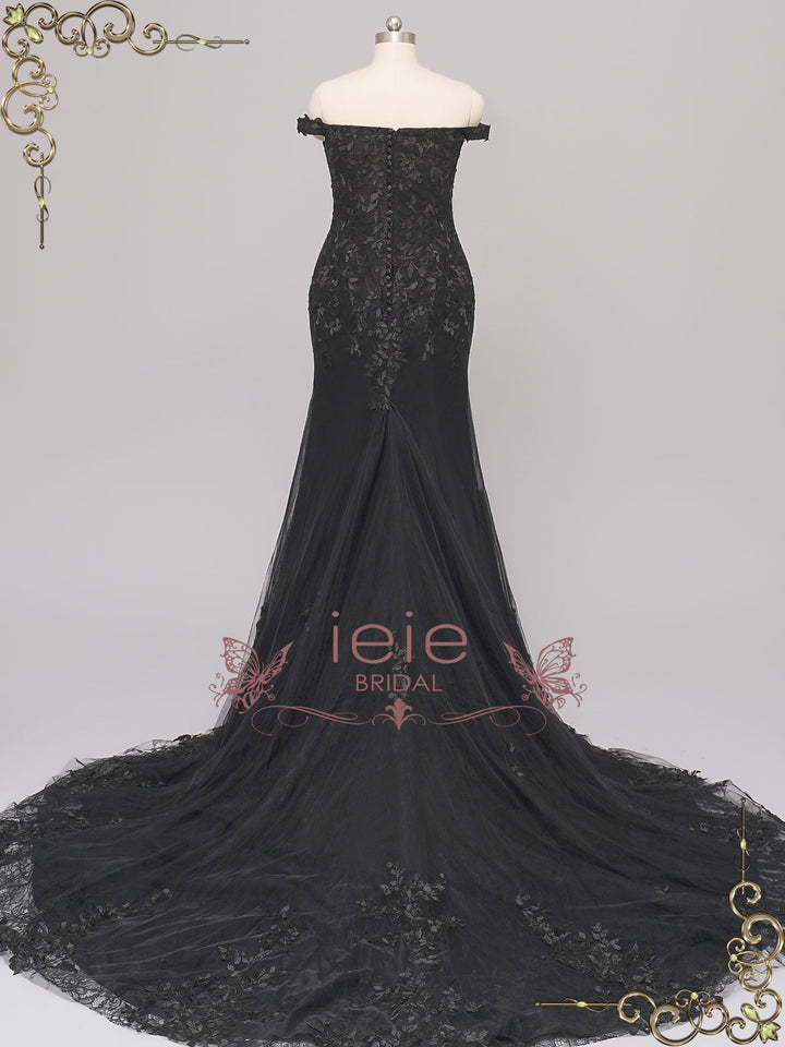 Black Lace Mermaid Wedding Dress with Off the Shoulder Neckline ELTON