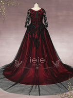 Gothic Black Lace Wedding Dress with Red Lining BLAIR