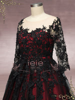 wedding dresses black and red Gothic Black Lace Wedding Dress with Red Lining BLAIR Size 24W / Black