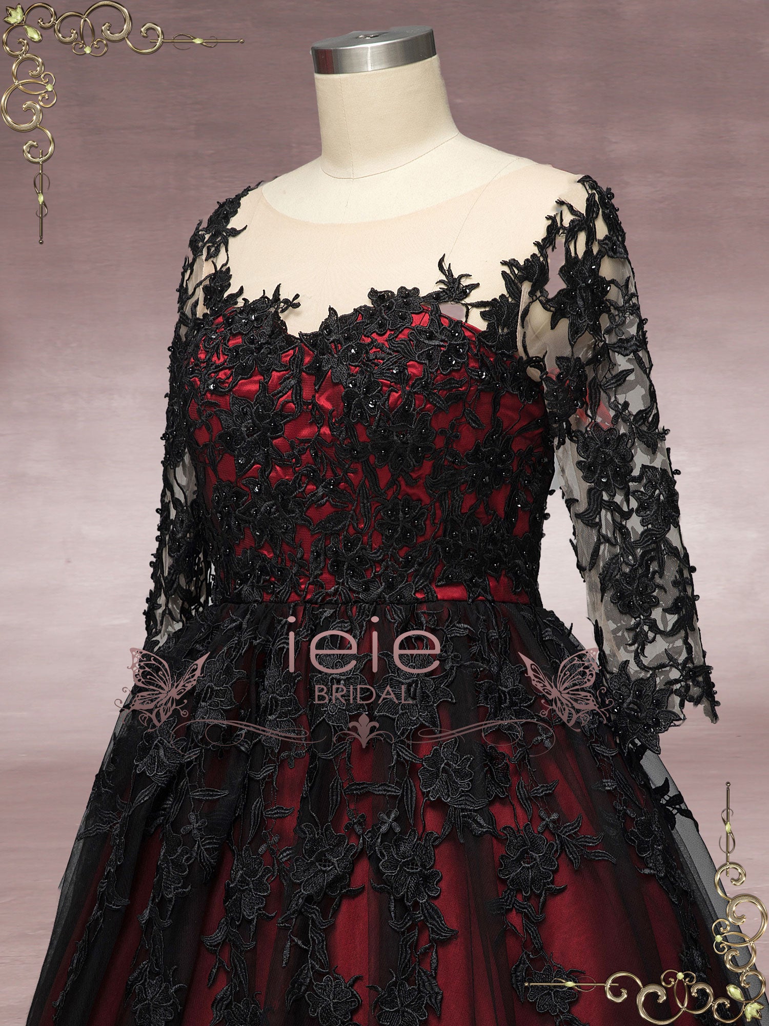 Gothic Black Lace Wedding Dress with Red Lining BLAIR Size 24W / Black